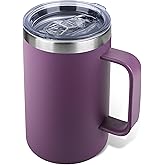 Zynkify 22oz Insulated Coffee Mug with Handle & Leak-Proof Lid - Double Wall Stainless Steel Travel Tumbler for Commute/Office/Home, Purple, 1 Pack