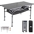 Ablazer Camping Table with Carry Bag, Adjustable Height Portable Table for Outdoor, Camping, Picnic, Beach, Aluminum Picnic Roll-up Table for 4-6 Person