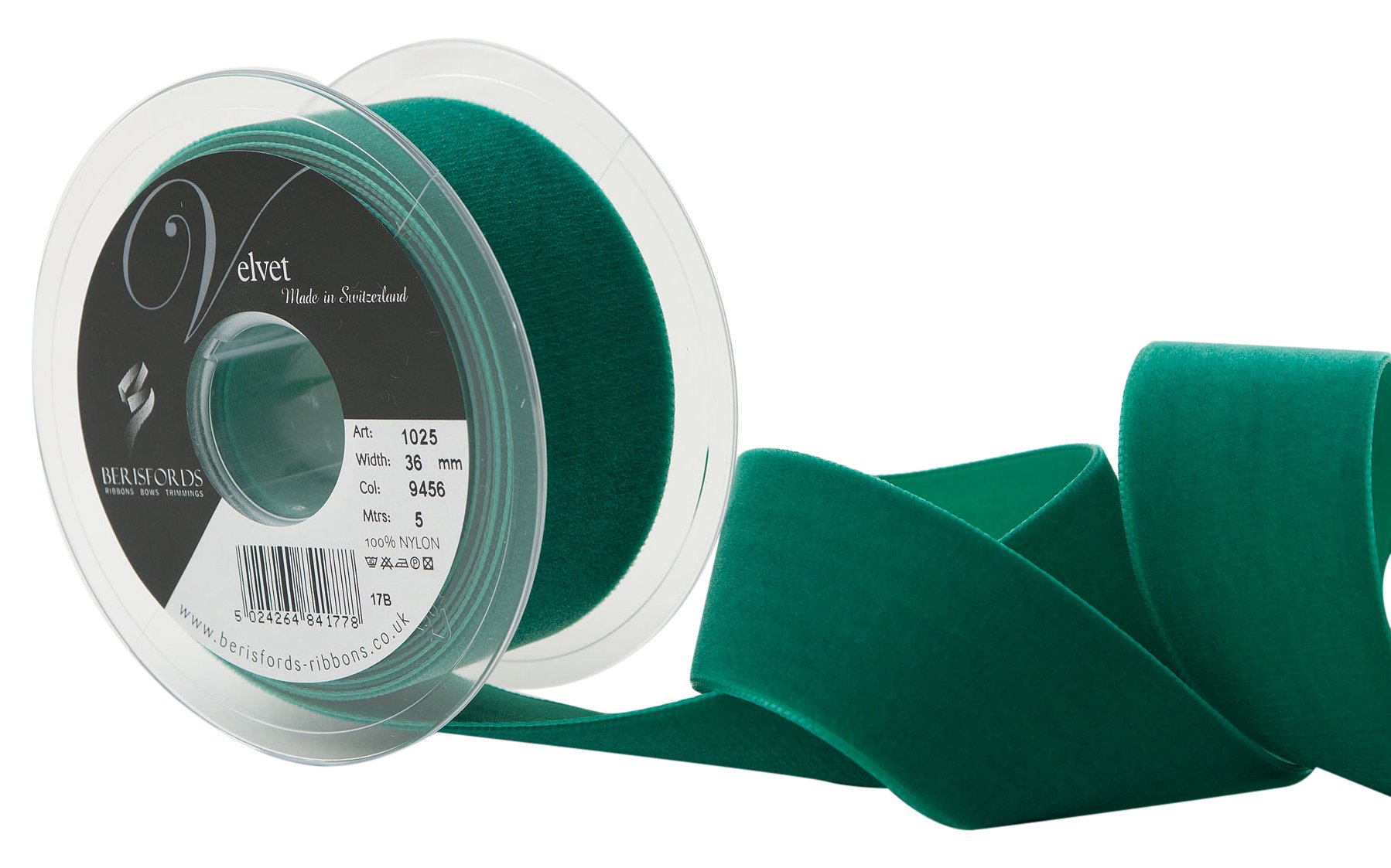 Berisfords Velvet Ribbon, Emerald, 102 x 45 x 102 cm