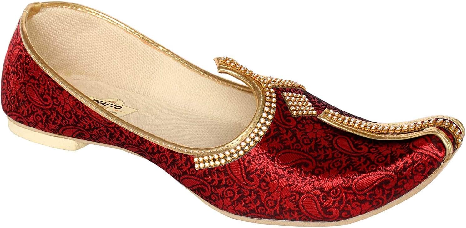 Krafto Men's Red Silk Sherwani Jutti