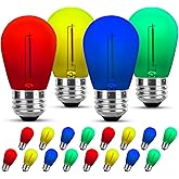 SMART EGG S14 Colored LED String Light Bulbs Replacement 16 Pack, 1W Multi-Color Edison Bulb E26 Medium Base Plastic Shatterproof for Home Outdoor Decor