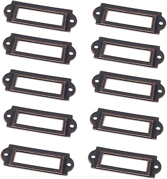 Antrader 10pcs Metal Card Holder Drawer Pull Drawer Tag Label Holders Label Frame Card Pull Handles For Office Library File Cabinet With Screws Copper Tone 60mm X 24mm Amazon Com