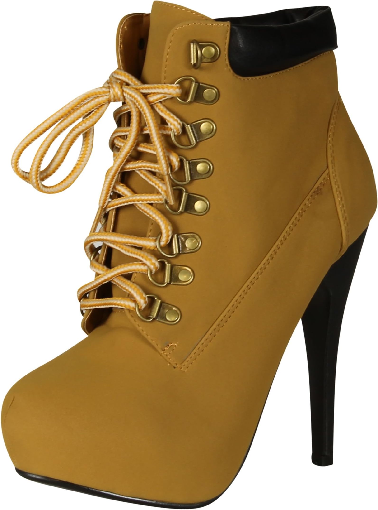 Forever Link Womens Compose-01 Tyrant Military Lace Up Platform Ankle Bootie,Camel,5.5