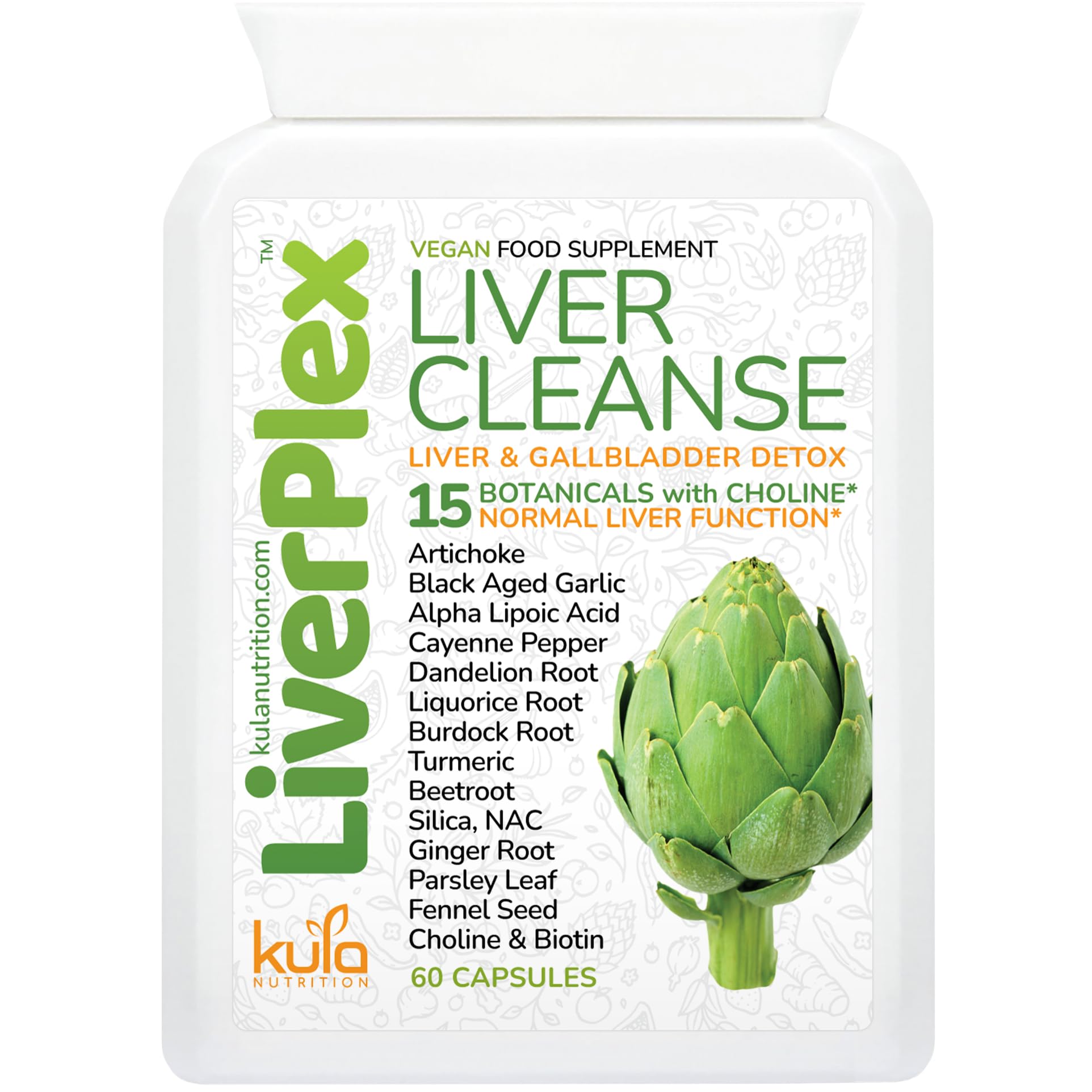 LiverPlex - 15 Day Liver Cleanse Detox and Repair Complex - Herbal Liver and Gallbladder Support Supplement with Choline, Artichoke, Garlic, Liquorice, Fennel, Turmeric, Ginger - 60 Vegan Capsules