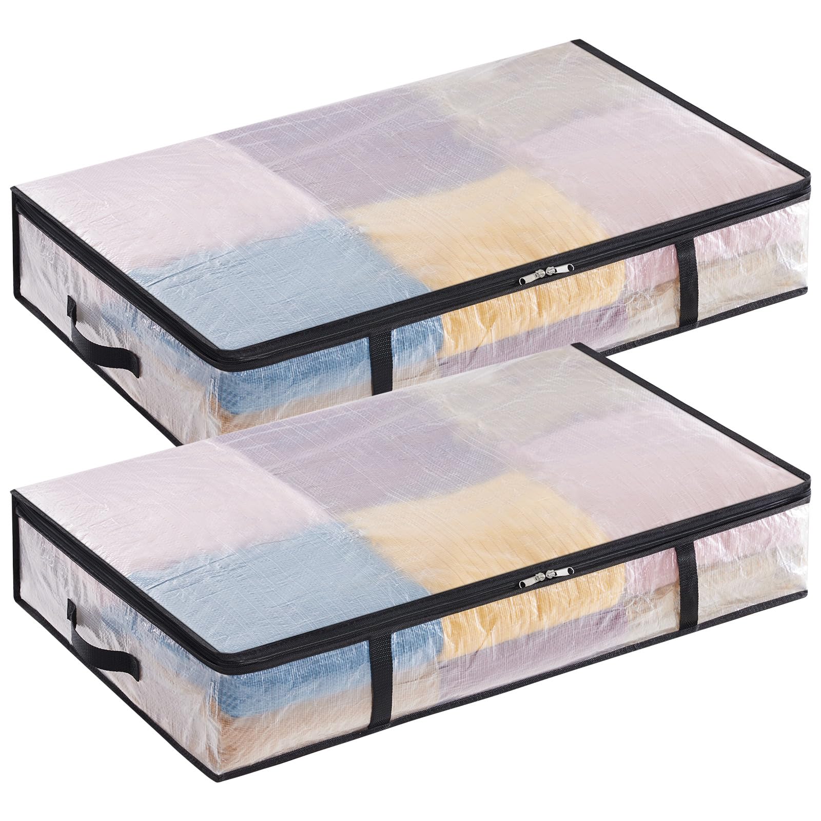 Lifewit 2 Pack Under Bed Storage, 60L Large Clear Plastic Storage Bags, Clothes Storage Boxes Wardrobe Storage Organizer with Reinforced Handle Sturdy PP Fabric for Bedding Clothes Blanket
