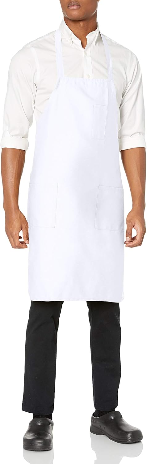 Uncommon Threads Unisex Bib Apron 3 Pockets, White, One Size: Food Service Uniforms Aprons: Clothing