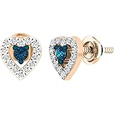 Dazzlingrock Collection 0.25 Ctw 14K Real Solid Gold Blue & White Natural Diamond Women Heart Shape Stud Earrings