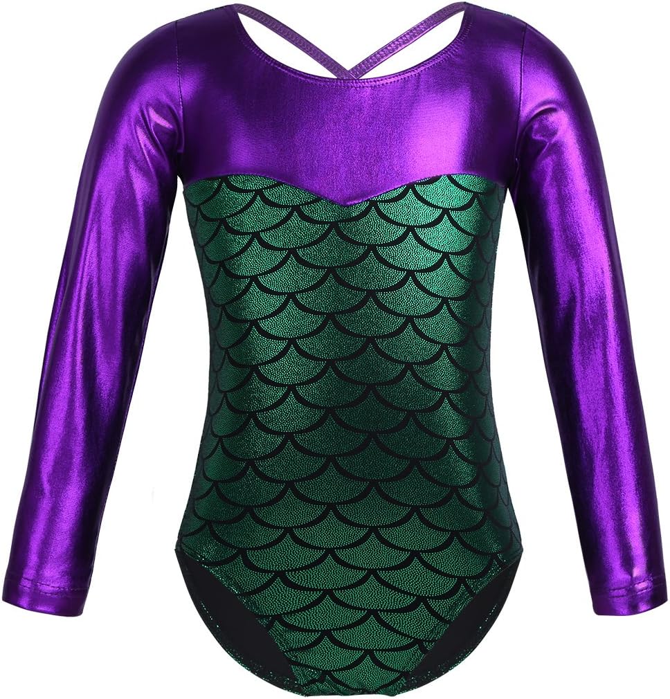 FEESHOW Girls Team Basic Long Sleeve Metallic Gymnastics Leotard