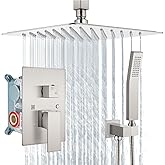 Aolemi Ceiling Mount Shower System Rain Shower Head with Handheld Spray High Pressure Shower Faucet Set Rough-in Valve Shower Trim Kit Included Bathroom Brushed Nickel 12 Inch Ceiling Shower Head