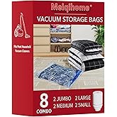 MEIQIHOME Vacuum Storage Bags, Space Saver Sealer Bags,Vacuum seal bags for clothing, Pillows, Comforters, Blankets, Bedding,8 Pack Vacuum Storage Bags with Electric Pump