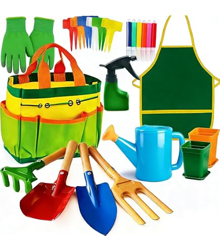 Ensemble Jardinage Enfant 7 Pièces – Sac, Tablier, Gants, Vaporisateur, Râteau Et Pelles Pour Petits Jardiniers Dès 3 Ans