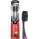 Colgate 360 Charcoal Toothbrush, Soft, 2 Pack | Charcoal Infused Bristles, Soft Bristles, Tongue And Cheek Cleaner, Removes Odour Bacteria