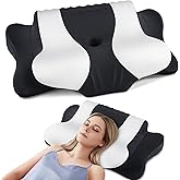 DONAMA Cervical Neck Pillow for Pain Relief, Orthopedic Contour Neck Pillow with Memory Foam Ergonomic Pillows with Dual Heights for Back, Stomach and Side Sleepers (Black, 26"×15")