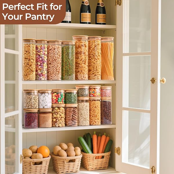 COMSAF 0.8 QT GLASS FOOD STORAGE JARS SET OF 6, CLEAR GLASS STORAGE CONTAINERS WITH LIDS, PANTRY ORGANIZATION JAR, SPICE JAR, BLOOMING TEA, COFFEE AND SUGAR CONTAINER, SMALL CANISTER SET FOR KITCHEN
