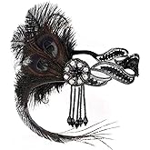 JISEN 1920s Flapper Vintage Peacock Feather Gatsby Beaded Tassel Headpiece