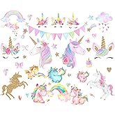 Pinenjoy Colorful Unicorn Wall Decal Cute Rainbow Wall Sticker 48x31inch Removable Vinyl Cartoon Wall Clings for Girl Bedroom Living Room Door Nursery Birthday Theme Party Decoration