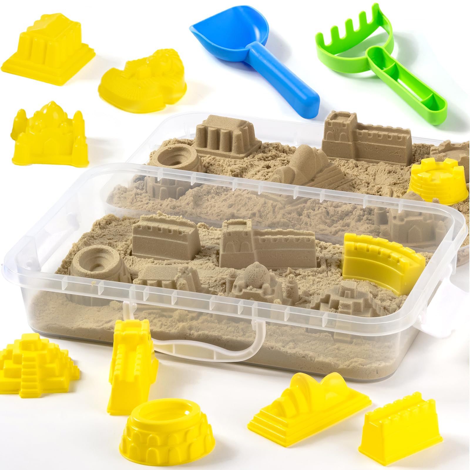 PreTrans Construction Sensory Bin – World Landmarks Sensory Sand Box - Fun Pretend Play Toys for Toddlers & Kids, Outdoor Boy Toys