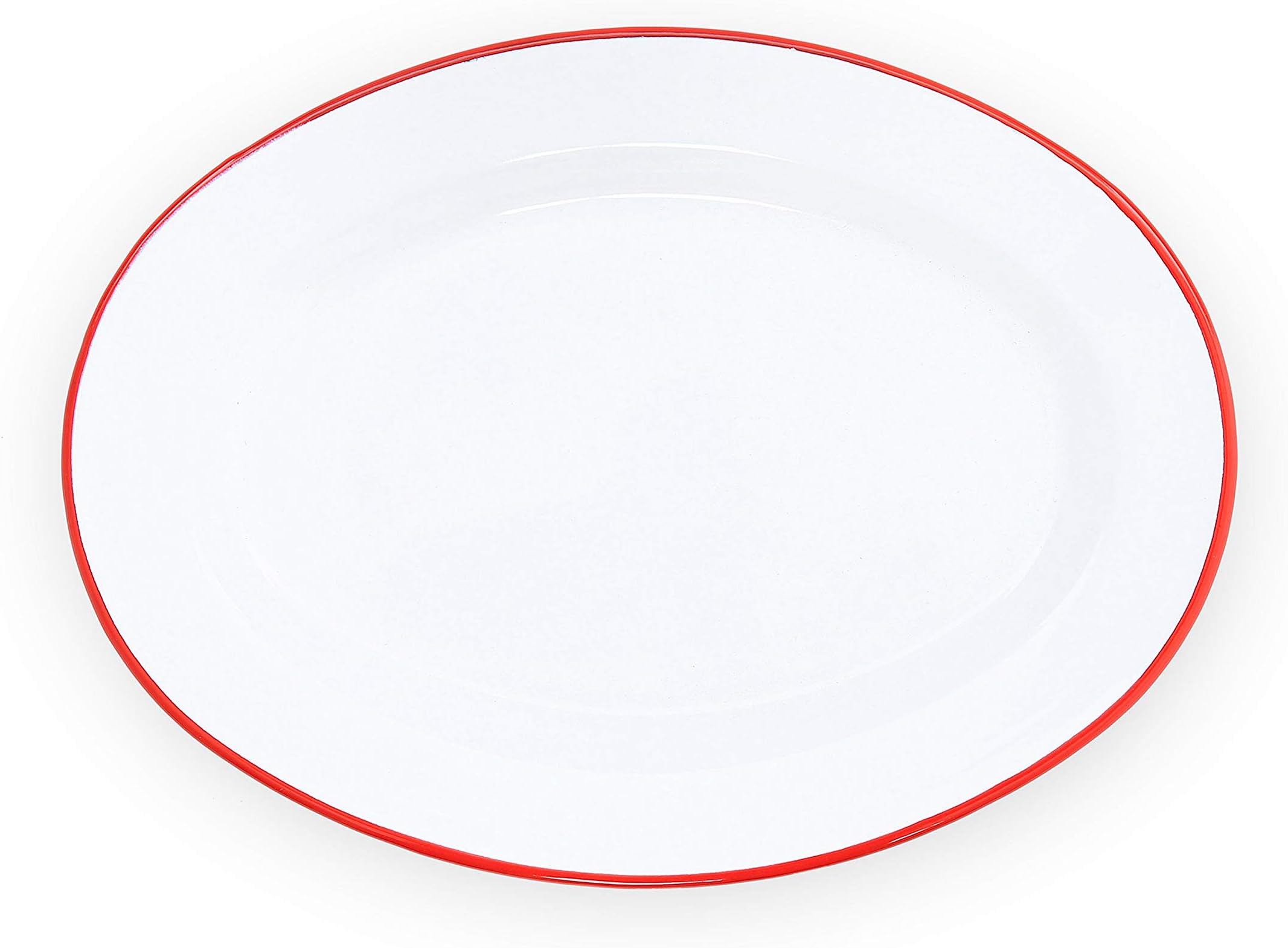 Enamelware Oval Plate, 11.75 inch, Vintage White/Red (Set of 4)