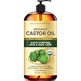 Brooklyn Botany Organic Castor Oil - 16 Fl Oz | 100% Pure and Natural, Hexane-Free, Cold-Pressed Carrier Oil, for All Skin &amp; Hair Types, Massage and Ayurvedic Hair Care