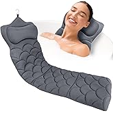 REEZEIVI Full Body Bath Pillow,Thick Bathtub Cushion with Laundry Bag,Bath Pillow with 13 Non-Slip Suction Cups,Soft 3D Mesh Fabric,Bathtub Cushion for Headrest Neck and Back Support (Gray)