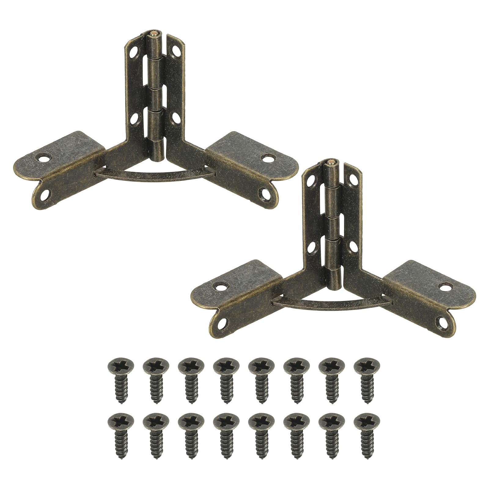 PATIKIL 90 Degree Folding Support Hinge 1.2" x 1.4", 2 Pack Furniture Box Hinges with Screws for Jewelry Wine Cabinet Wooden Box Drawer, Brown