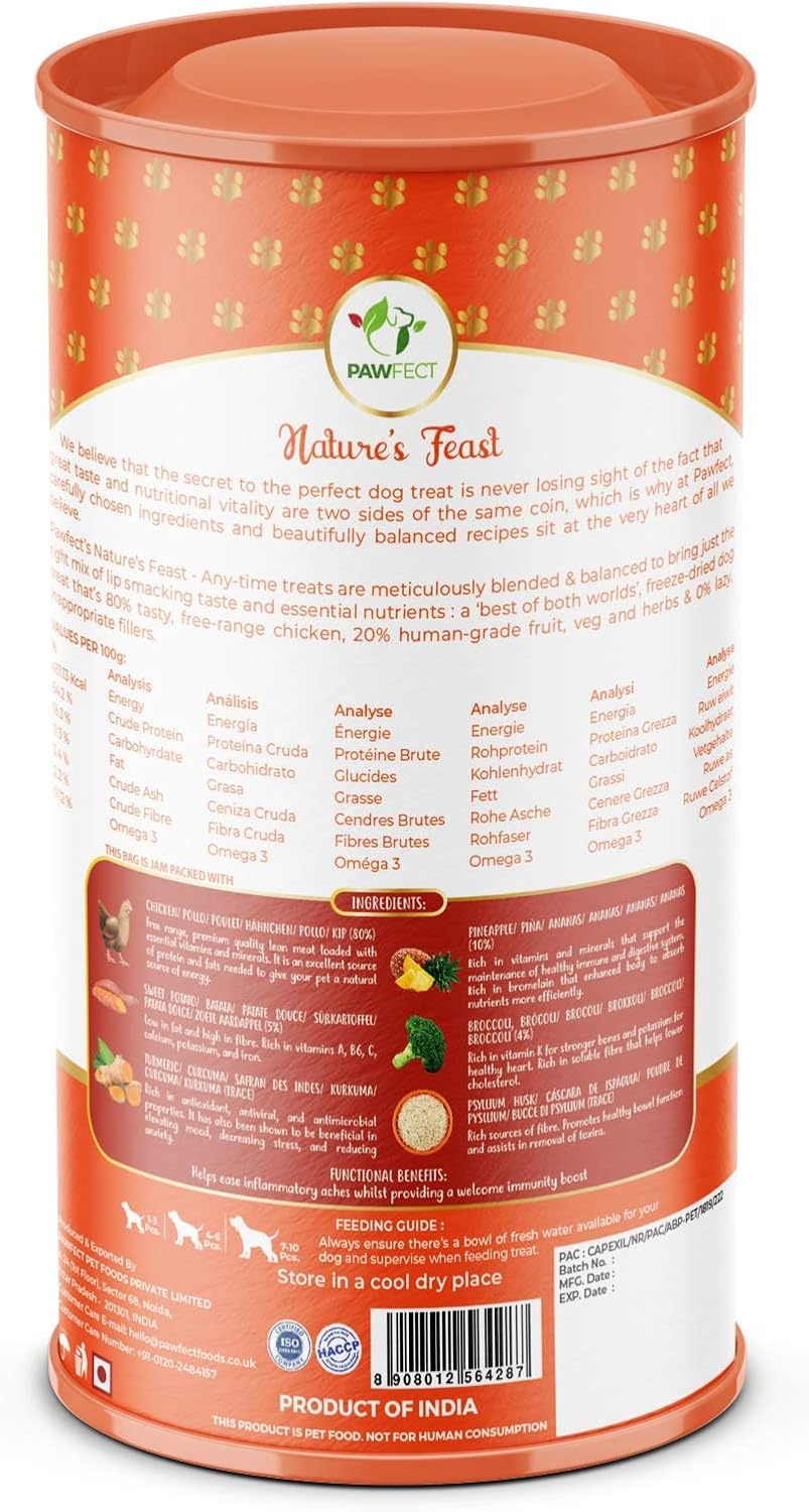 Pawfect Nature's Feast Tropical Twist Freeze-Dried Chicken treats for Dogs, 80% Chicken, 20% Tropical Fruits & Veggies - Image 3