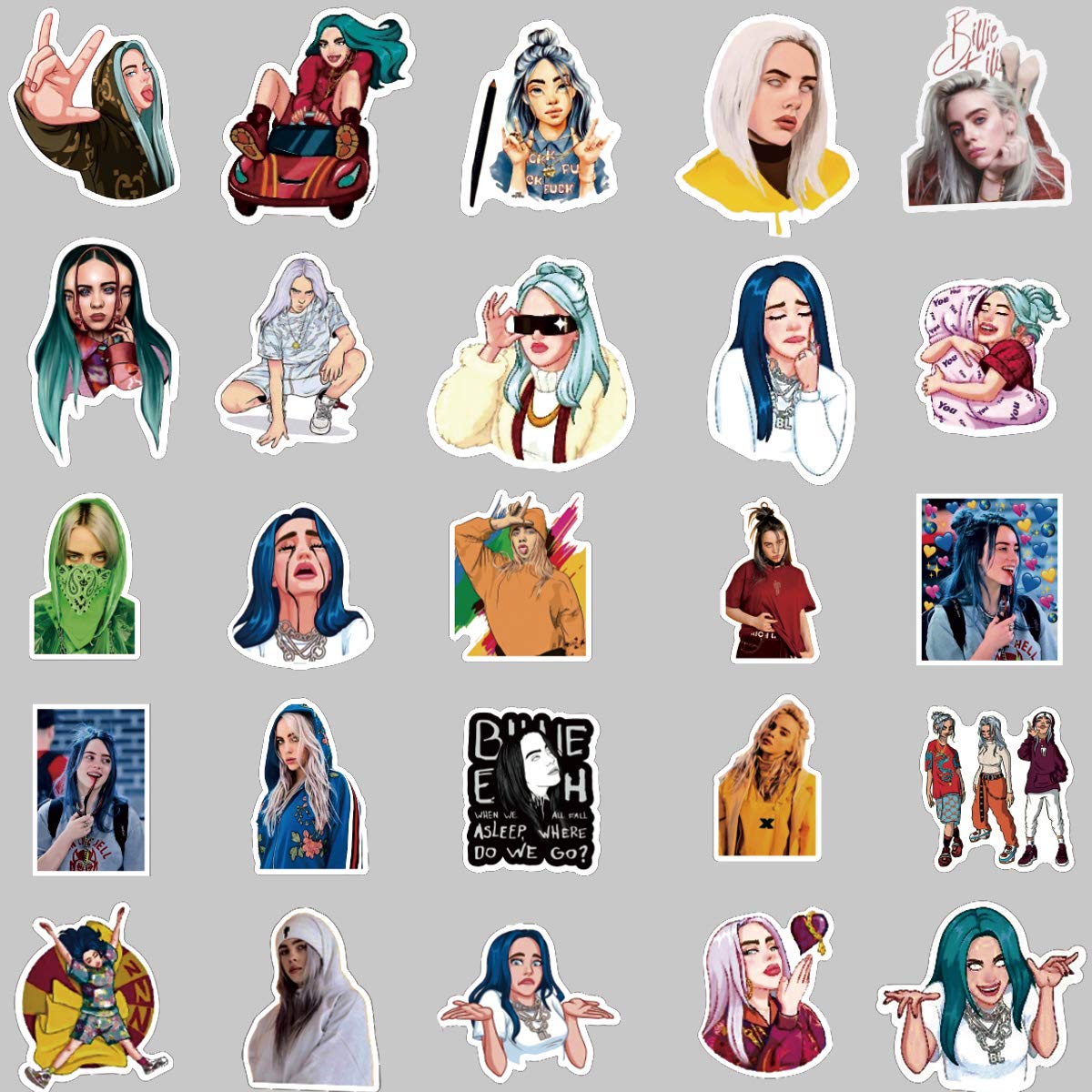 WOCOCO Singer Billie Eilish Stickers for Girls Kids Teen, Waterproof Vinyl Stickers for Laptop, Water Bottles, HydroFlask (50 Pack)