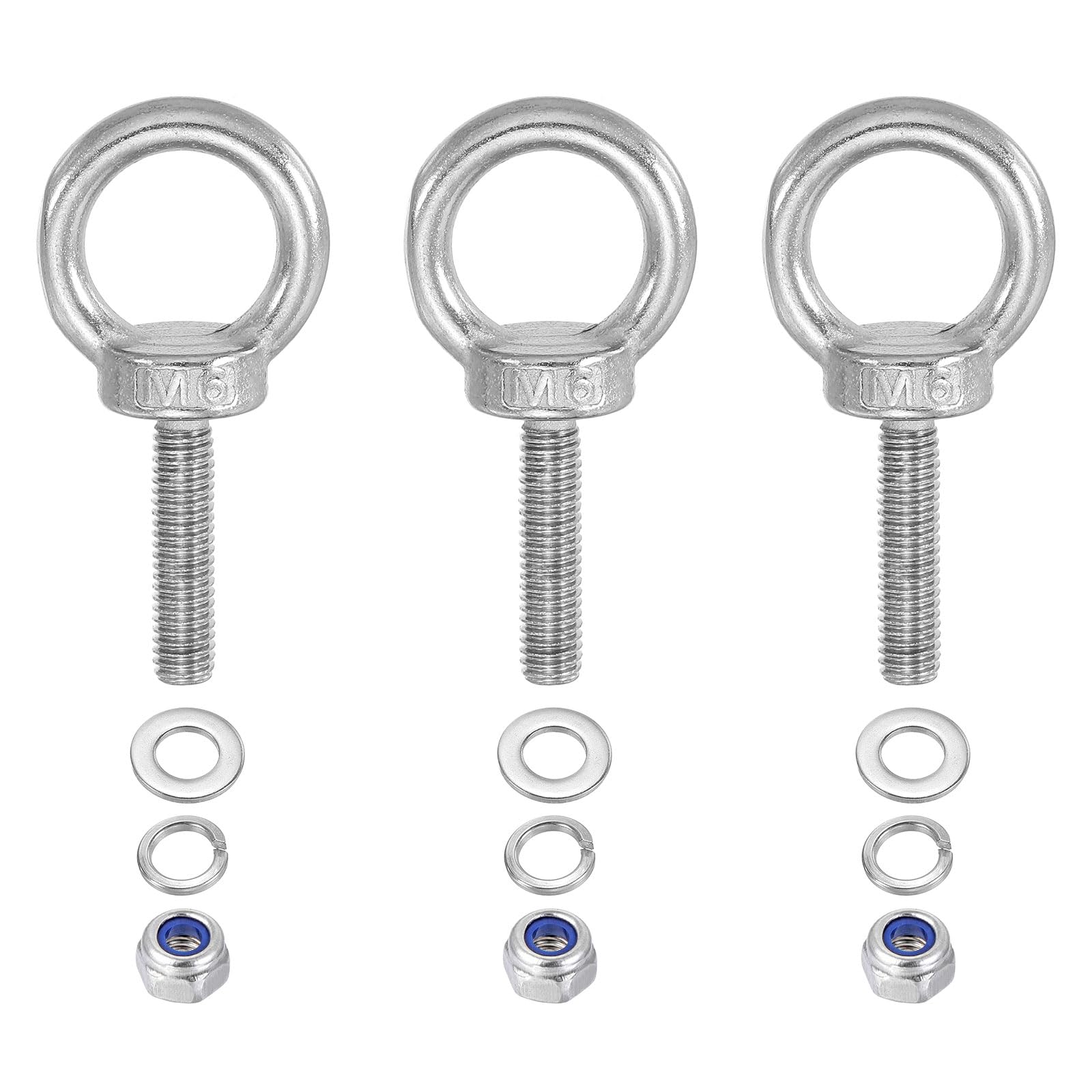 PATIKIL M6 x 25mm Lifting Shoulder Eye Bolt, 3Pcs 304 Stainless Steel Lifting Ring Threaded Eyebolt with Nuts Washers for Hanging Hammocks Articles