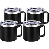 VEGOND 14 oz Insulated Stainless Steel Travel Coffee Mug with Handle, Black 4 Pack
