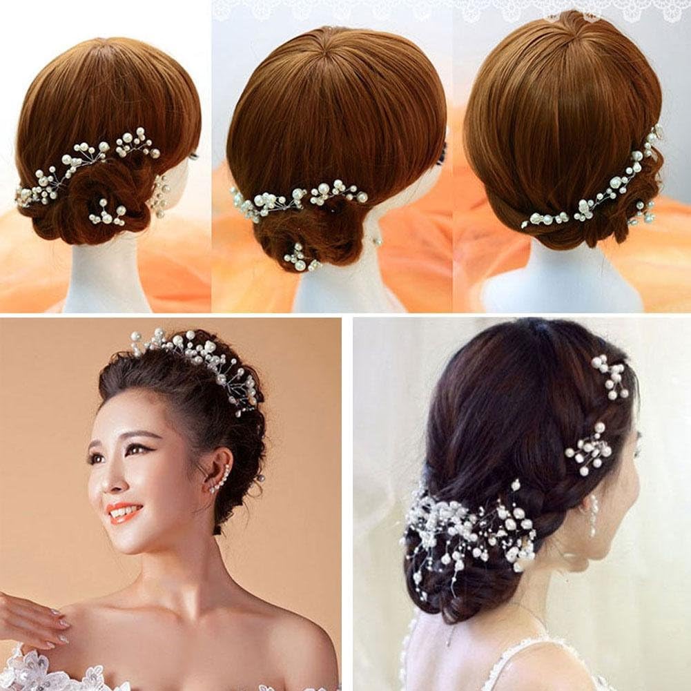 BESTVECH Bridal Bridesmaid Pearl Flower Headpiece Hair Pin Set of 6 Pieces