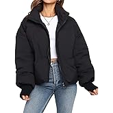 Lianlive Womens Cropped Puffer Jacket Winter Oversized Black Short Quilted Padded Jackets Puffy Outerwear Coat