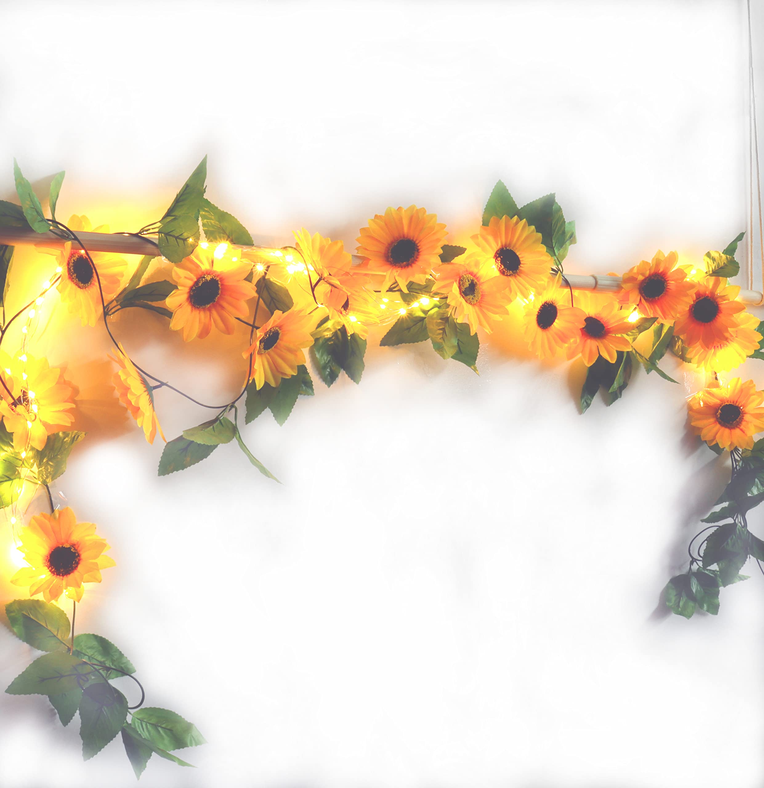 Photo 1 of 2 Pack 8.8FT Artificial Sunflower Garland with 100 LED Fairy String Lights,Fake Vines Faux Sunflowers Hanging Garland Silk Flowers Hanging Plant for Indoor,Outdoor,Wedding,Wall,Birthday Party