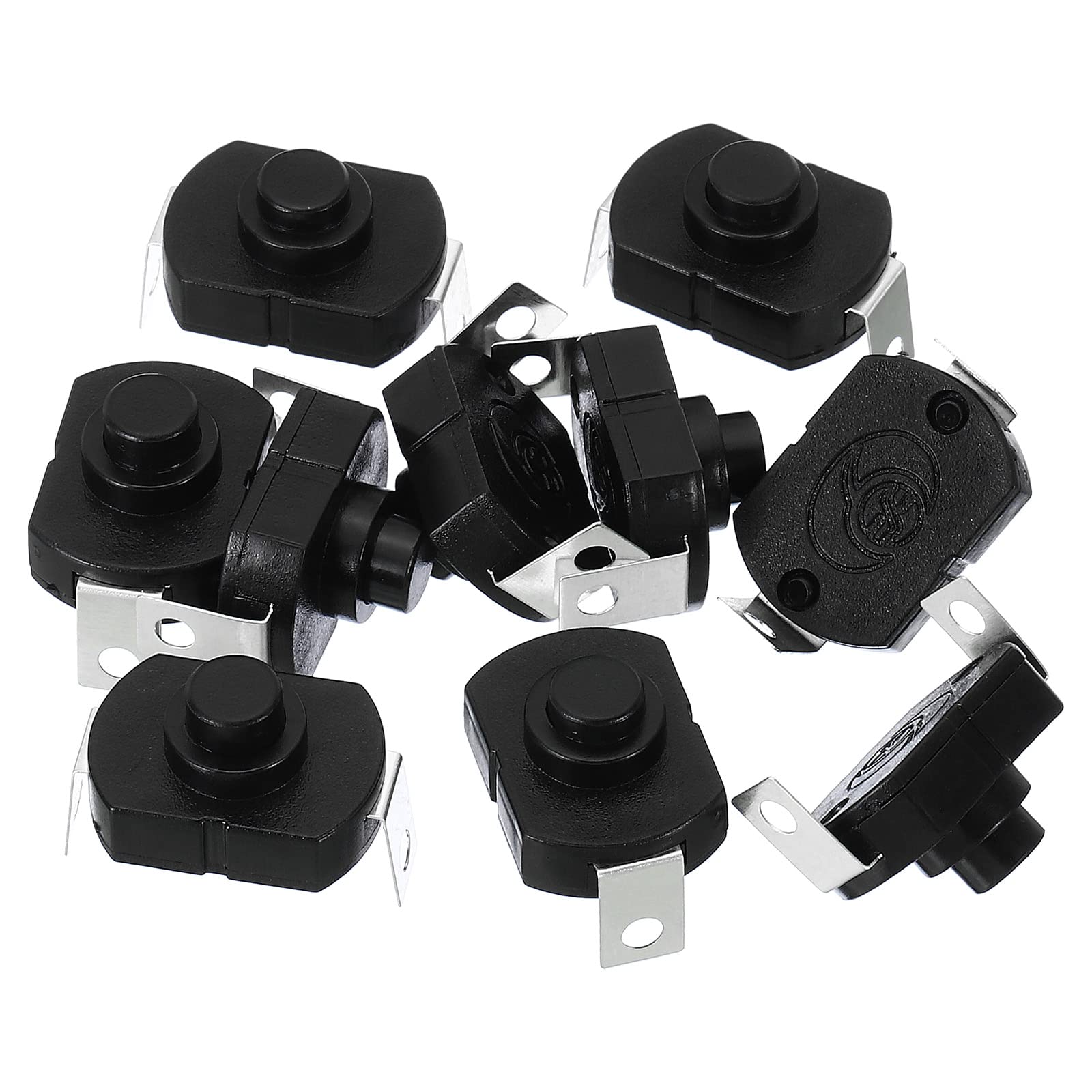 PATIKIL Latching Push Button Switch, 10 Pcs KAN-23 Large Bent Pin On/Off Self-lock DC 30V 1A Micro Switch for Flashlight Light Wall Outlet, Black