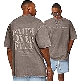 Flafens Oversized Tshirts for Men - Acid Wash Vintage T Shirt Graphic Tees Cotton Crewneck Short Sleeve Loose Tops