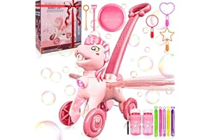 IGINOA Pink Bubble Machine Blower Maker Lawn Mower Walking Toy Christmas Basket Stuffers Outdoor Summer Girls Kids Toddler 1st Birthday Best Gift for 1 2 3 Year Old Unique Cute Valentines Day Unicorn Gifts