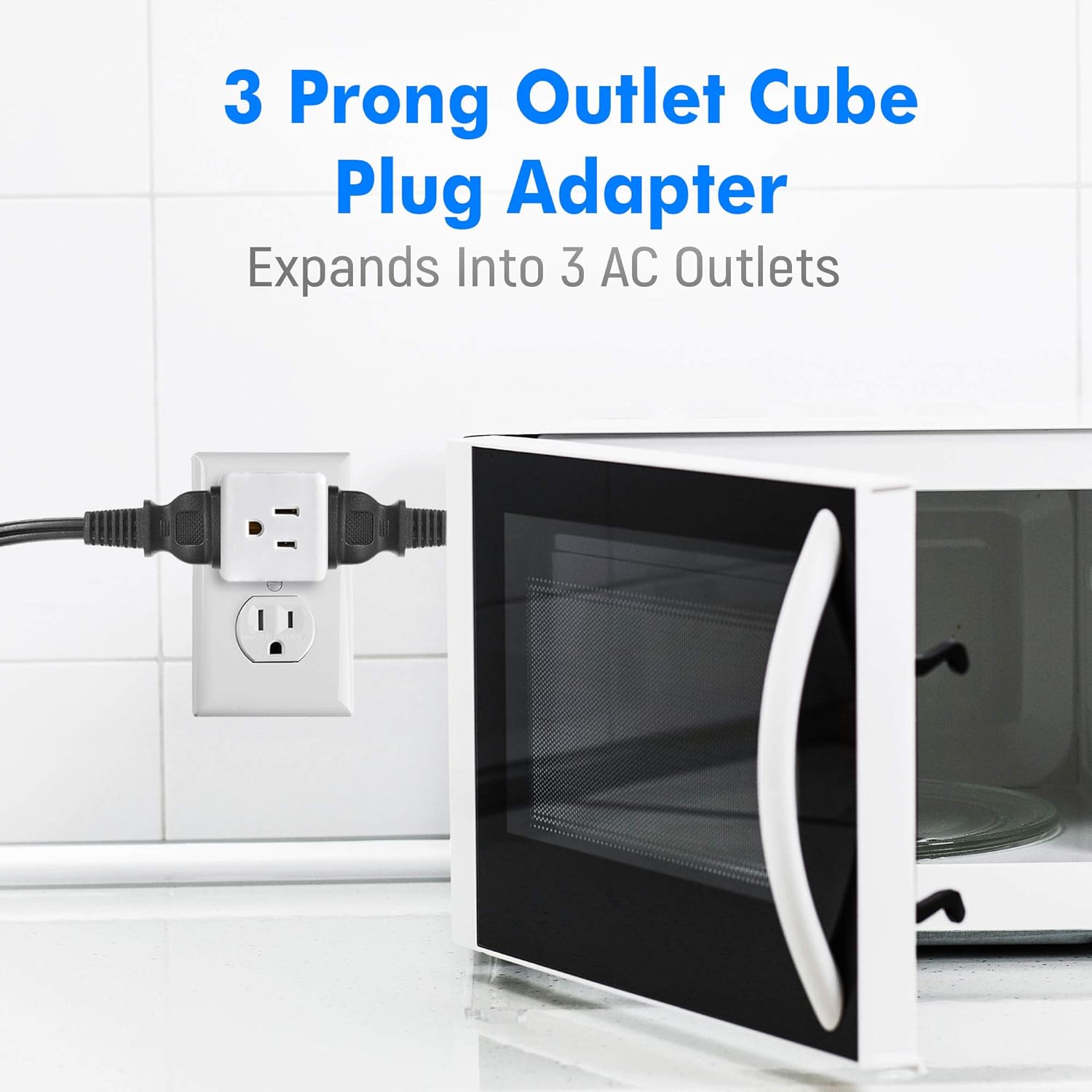 Maximm Current Wall Tap (4-Pack) Easy Access with 3 Prong Outlet Cube Plug Adapter Expanding It Into 3 AC Outlets, Perfect for Travel, ETL Listed White - - 