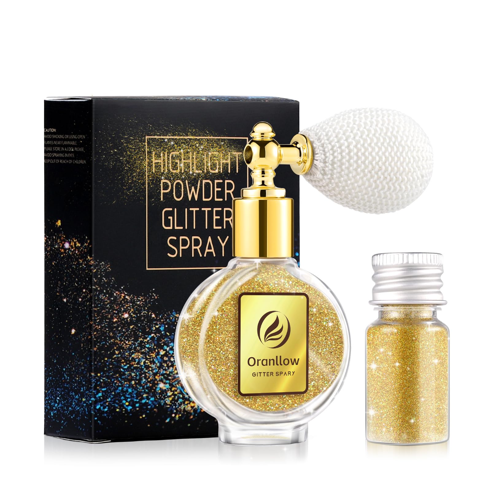 Photo 1 of Oranllow Gold Body Glitter Spray - Holographic Shimmer Spray Powder Sparkle for Hair and Body, Face, Clothes, Nail Art Crafts Design, Halloween and Easter Festival Makeup
