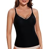 GXOULRRA V-Neck Seamless Camisoles Tank Tops with Built in Bra for Women Summer Spaghetti Straps Tankini Camis