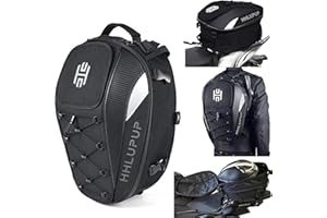HHLUPUP Motorcycle Tail Bag Seat Helmet Large Capacity Dual Use Motorcycle Backpack, 25L-38L Waterproof Luggage Bags White