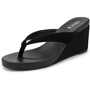 IDIFU Women's Wedge Thong Flip Flops | Platform Round Toe Slip On Slides Sandals Comfortable Cushioned Summer Pool Beach Casu