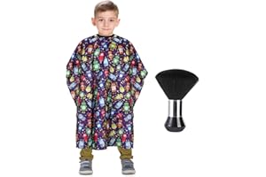 YELEGAI Kids Barber Cape with Neck Duster Brush, Professional Salon Hair Cutting Cape with Adjustable Snap Closure(Cartoon Robot)