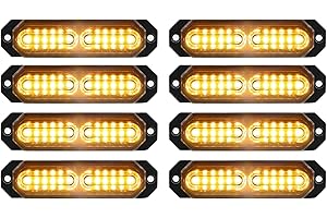 ASPL 8pcs Sync Feature Ultra Slim 12-LED Surface Mount Flashing Strobe Lights for Truck Car Vehicle LED Mini Grille Light Hea