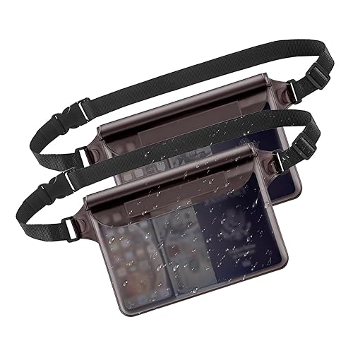 [2-Pack] Waterproof Pouches with Adjustable Belt – Fully Sealed Dry Bags for Beach, Snorkeling, Kayaking & Swimming – Phone & Valuables Protection – Fit Devices up to 8.7” – Black