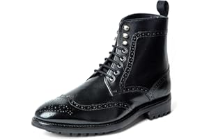 Anthony Veer Grant Wingtip Dress Boots for Men | Lace-Up | Brogue Design | Goodyear Welt Construction | Commando Rubber Outsole & Ortholite® Cushioned Footbed | Full Grain Calfskin Leather