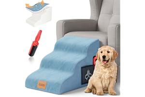 Lesnox Foam Dog Stairs/Steps, 3 Tiers Pet Ramp/Ladder with Waterproof Cover for Bed Couch Sofa, Non-Slip, Dog Stair for Small Dogs Cats with Old/Injured/Short-Legged, 15.7" H