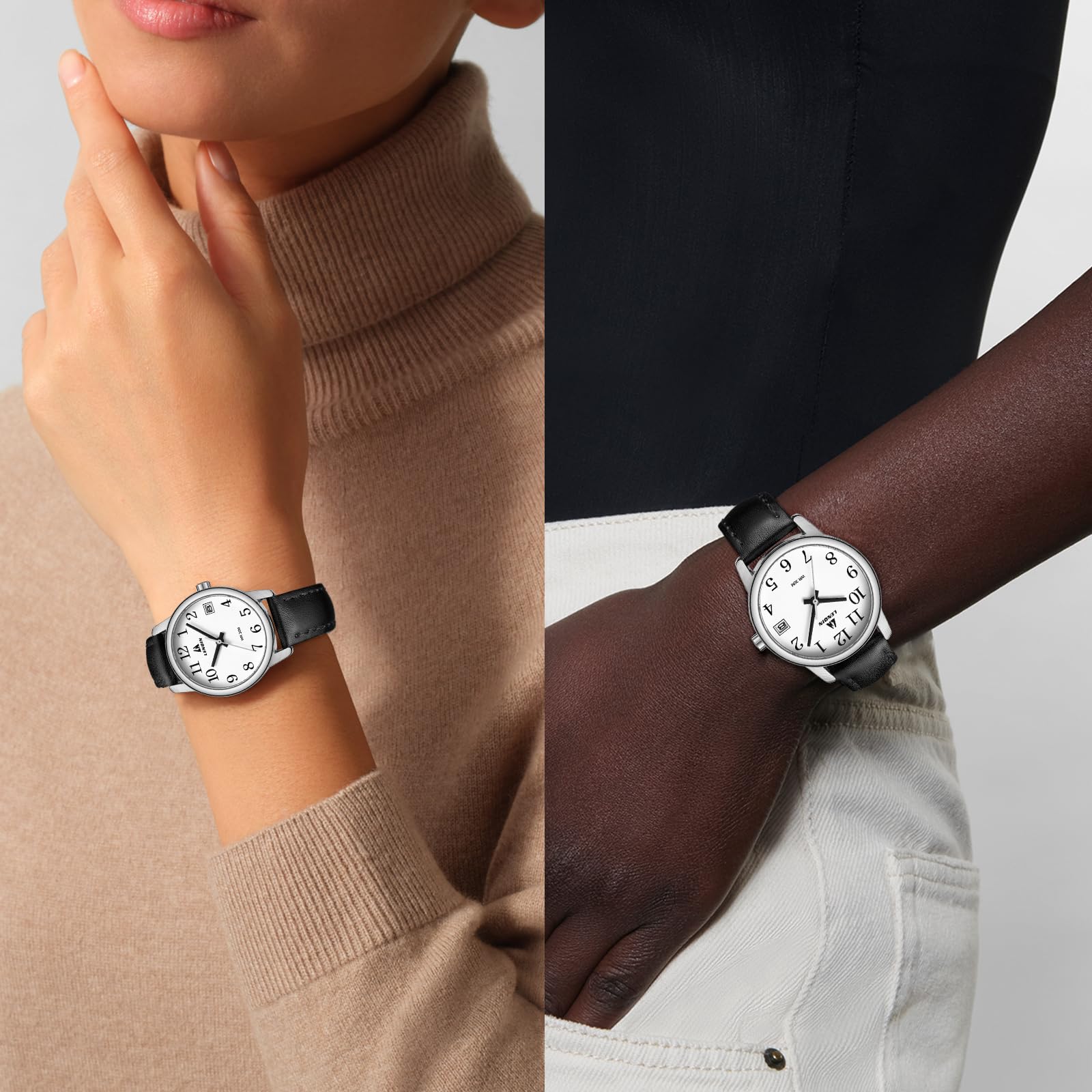 LN LENQIN Women's Watch with Large Numerals Analogue Quartz Watch for Women with Leather Strap