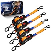 ANLULOAD Retractable Ratchet Strap(1 in x 9.8 ft),Ratchet Tie Down Strap for Motorcycles, Boats,Atvs,Utvs.W.L.L:700 Lbs/B.S:2,100 Lbs-(4Packs) (Orange)