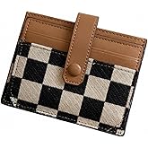 TURBOOST Cute Slim Card Holder Canvas Front Pocket Checkered Wallet, Small Credit Card Case for Women (Brown)