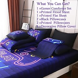 JQinHome Full Gamer Comforter Set 8 Piece Bed in A