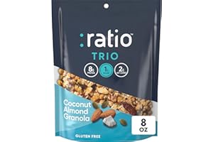 :RATIO Ratio Trio Coconut Almond Granola Cereal, 1g Sugar, Keto Friendly, 8 oz Resealable Bag